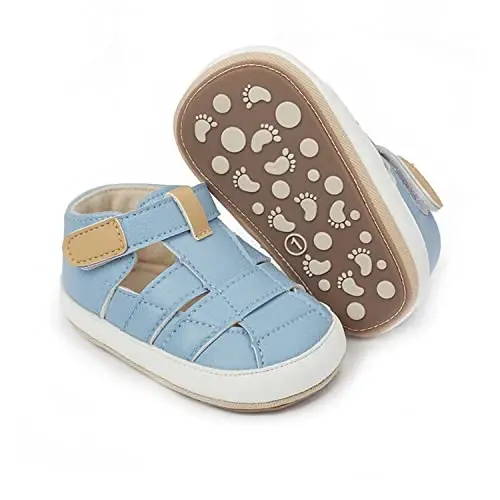 HsdsBebe Baby Boys Girls Pu Leather Hard Bottom Walking Sneakers Toddler Rubber Sole First Walkers Infant Cartoon Slippers Crib Shoes - 1