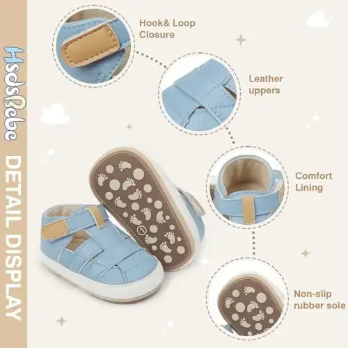 HsdsBebe Baby Boys Girls Pu Leather Hard Bottom Walking Sneakers Toddler Rubber Sole First Walkers Infant Cartoon Slippers Crib Shoes - 5