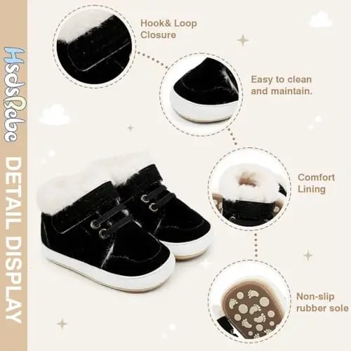 HsdsBebe Baby Boys Girls Pu Leather Hard Bottom Walking Sneakers Toddler Rubber Sole First Walkers Infant Cartoon Slippers Crib Shoes - 5