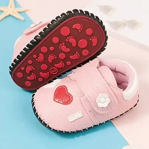 HsdsBebe Baby Boys Girls Pu Leather Hard Bottom Walking Sneakers Toddler Rubber Sole First Walkers Infant Cartoon Slippers Crib Shoes - 3