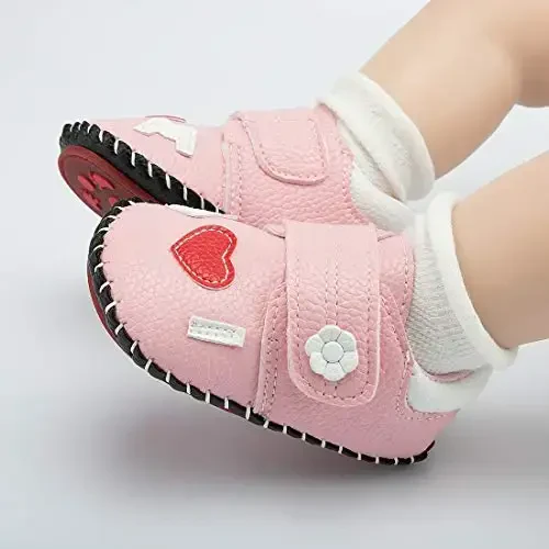 HsdsBebe Baby Boys Girls Pu Leather Hard Bottom Walking Sneakers Toddler Rubber Sole First Walkers Infant Cartoon Slippers Crib Shoes - 5
