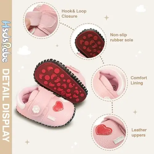 HsdsBebe Baby Boys Girls Pu Leather Hard Bottom Walking Sneakers Toddler Rubber Sole First Walkers Infant Cartoon Slippers Crib Shoes - 6
