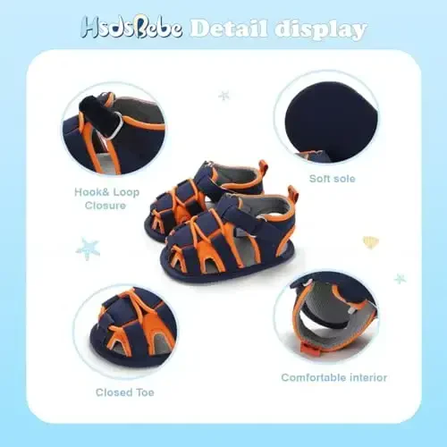 HsdsBebe Infant Baby Boys Girls Summer Beach Sandals Breathable Athletic Anti-slip Soft Sole Newborn First Walker Crib Shoes - 5