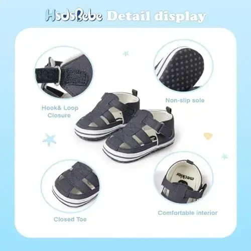HsdsBebe Infant Baby Boys Girls Summer Beach Sandals Breathable Athletic Anti-slip Soft Sole Newborn First Walker Crib Shoes - 5