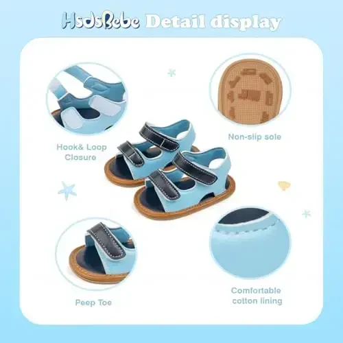 HsdsBebe Infant Baby Boys Girls Summer Beach Sandals Breathable Athletic Anti-slip Soft Sole Newborn First Walker Crib Shoes - 5