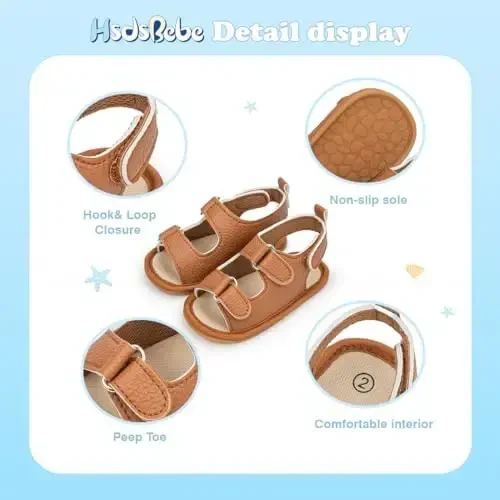 HsdsBebe Infant Baby Boys Girls Summer Beach Sandals Breathable Athletic Anti-slip Soft Sole Newborn First Walker Crib Shoes - 5