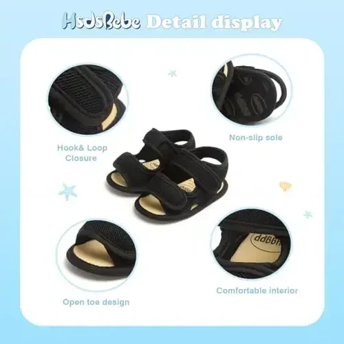 HsdsBebe Infant Baby Boys Girls Summer Beach Sandals Breathable Athletic Anti-slip Soft Sole Newborn First Walker Crib Shoes - 6