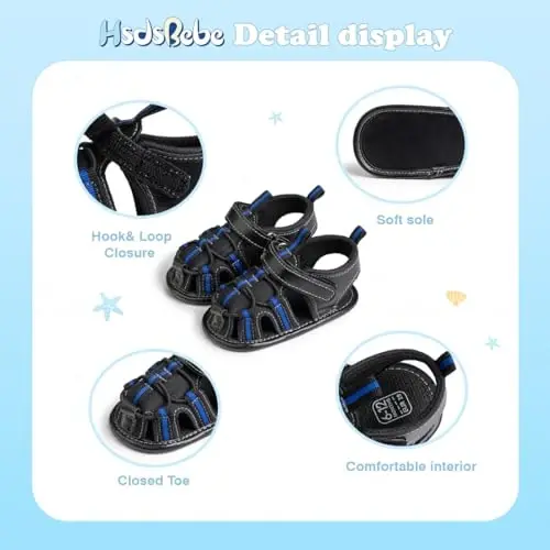 HsdsBebe Infant Baby Boys Girls Summer Beach Sandals Breathable Athletic Anti-slip Soft Sole Newborn First Walker Crib Shoes - 5