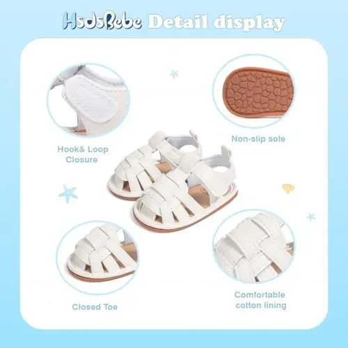 HsdsBebe Infant Baby Boys Girls Summer Beach Sandals Breathable Athletic Anti-slip Soft Sole Newborn First Walker Crib Shoes - 5
