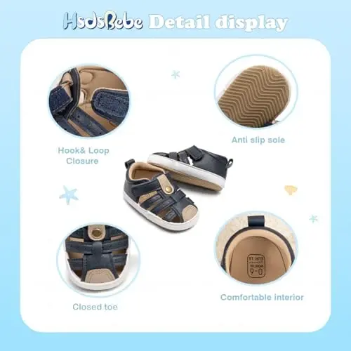 HsdsBebe Infant Baby Boys Girls Summer Beach Sandals Breathable Athletic Anti-slip Soft Sole Newborn First Walker Crib Shoes - 5