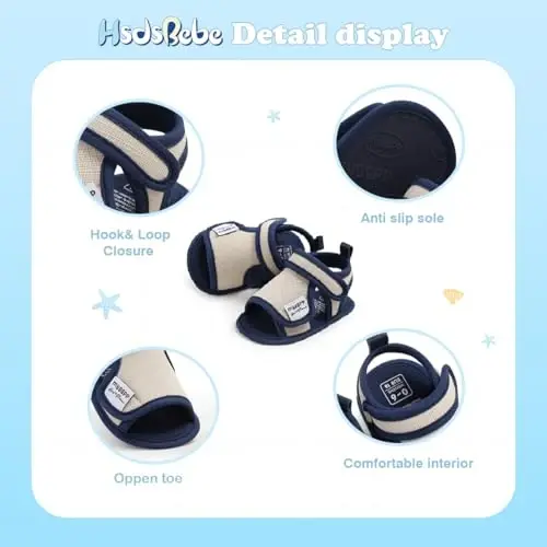 HsdsBebe Infant Baby Boys Girls Summer Beach Sandals Breathable Athletic Anti-slip Soft Sole Newborn First Walker Crib Shoes - 6