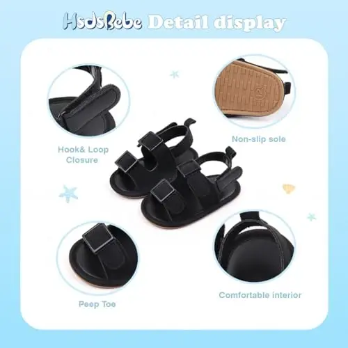HsdsBebe Infant Baby Boys Girls Summer Beach Sandals Breathable Athletic Anti-slip Soft Sole Newborn First Walker Crib Shoes - 5