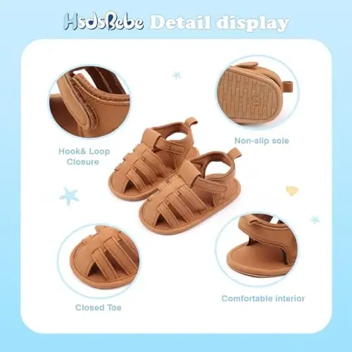 HsdsBebe Infant Baby Boys Girls Summer Beach Sandals Breathable Athletic Anti-slip Soft Sole Newborn First Walker Crib Shoes - 6