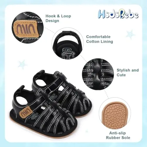 HsdsBebe Infant Baby Boys Girls Summer Beach Sandals Breathable Athletic Anti-slip Soft Sole Newborn First Walker Crib Shoes - 6