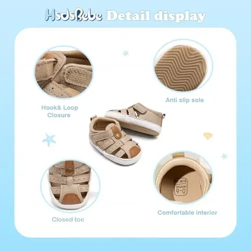 HsdsBebe Infant Baby Boys Girls Summer Beach Sandals Breathable Athletic Anti-slip Soft Sole Newborn First Walker Crib Shoes - 5