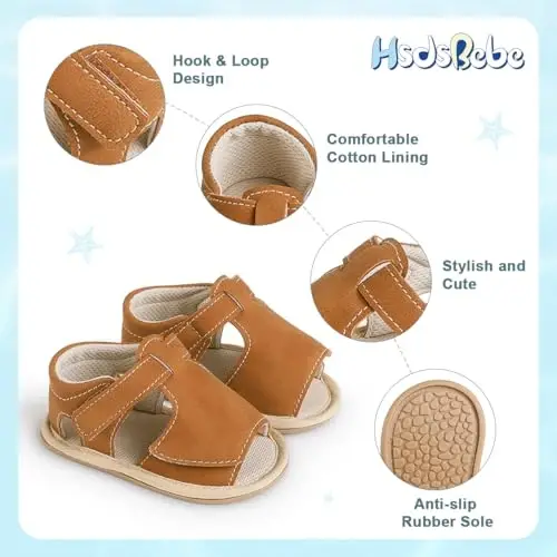 HsdsBebe Infant Baby Boys Girls Summer Beach Sandals Breathable Athletic Anti-slip Soft Sole Newborn First Walker Crib Shoes - 5