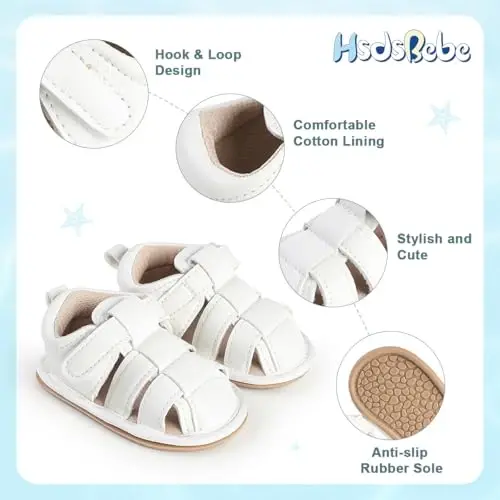 HsdsBebe Infant Baby Boys Girls Summer Beach Sandals Breathable Athletic Anti-slip Soft Sole Newborn First Walker Crib Shoes - 5