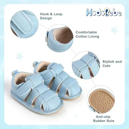HsdsBebe Infant Baby Boys Girls Summer Beach Sandals Breathable Athletic Anti-slip Soft Sole Newborn First Walker Crib Shoes - 5
