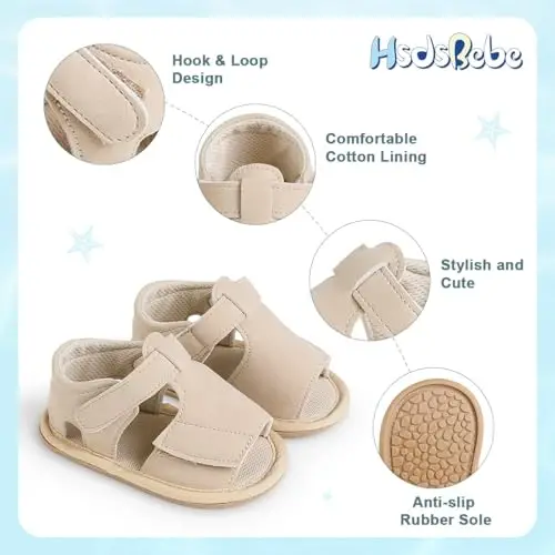 HsdsBebe Infant Baby Boys Girls Summer Beach Sandals Breathable Athletic Anti-slip Soft Sole Newborn First Walker Crib Shoes - 5