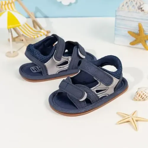 HsdsBebe Infant Baby Boys Girls Summer Beach Sandals Breathable Athletic Anti-slip Soft Sole Newborn First Walker Crib Shoes - 4