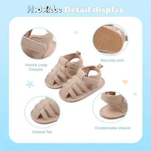 HsdsBebe Infant Baby Boys Girls Summer Beach Sandals Breathable Athletic Anti-slip Soft Sole Newborn First Walker Crib Shoes - 5