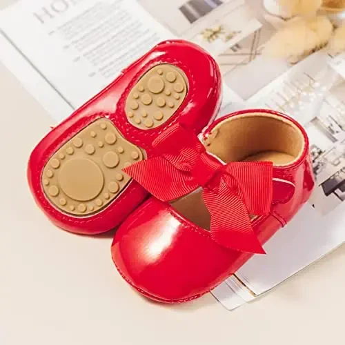 HsdsBebe Infant Baby Girls Mary Jane Flats Bow Non-Slip Soft Sole Princess Toddler First Walkers Sneaker Wedding Dress Shoes - 3