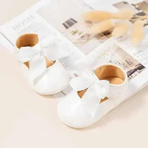 HsdsBebe Infant Baby Girls Mary Jane Flats Bow Non-Slip Soft Sole Princess Toddler First Walkers Sneaker Wedding Dress Shoes - 4