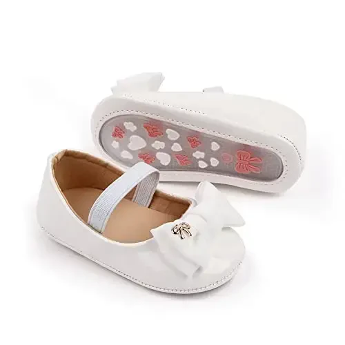 HsdsBebe Infant Baby Girls Mary Jane Flats Bow Non-Slip Soft Sole Princess Toddler First Walkers Sneaker Wedding Dress Shoes - HSDSBEBE