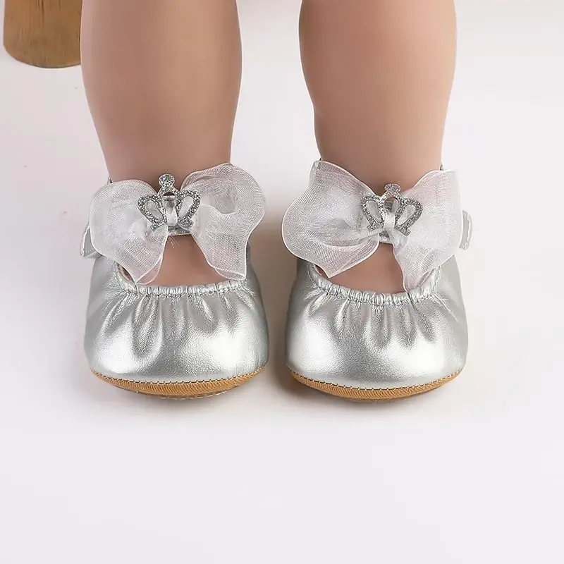 HsdsBebe Infant Baby Girls Mary Jane Flats Bow Non-Slip Soft Sole Princess Toddler First Walkers Sneaker Wedding Dress Shoes - 2