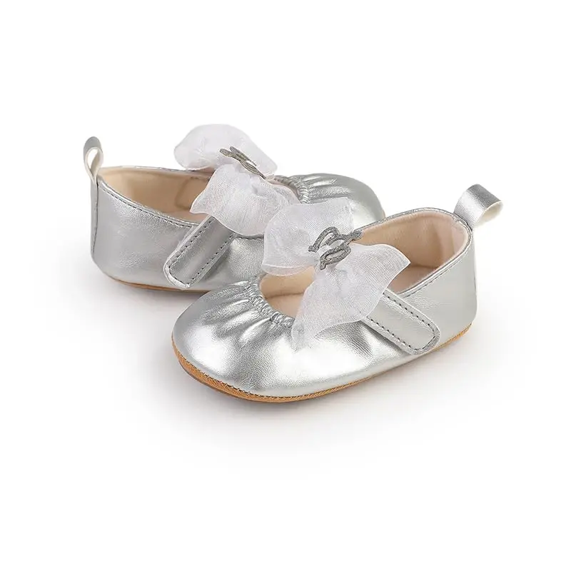 HsdsBebe Infant Baby Girls Mary Jane Flats Bow Non-Slip Soft Sole Princess Toddler First Walkers Sneaker Wedding Dress Shoes - 5