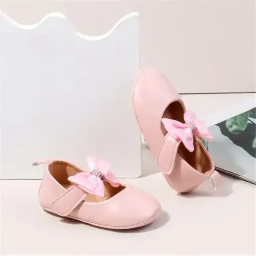 HsdsBebe Infant Baby Girls Mary Jane Flats Bow Non-Slip Soft Sole Princess Toddler First Walkers Sneaker Wedding Dress Shoes - 4