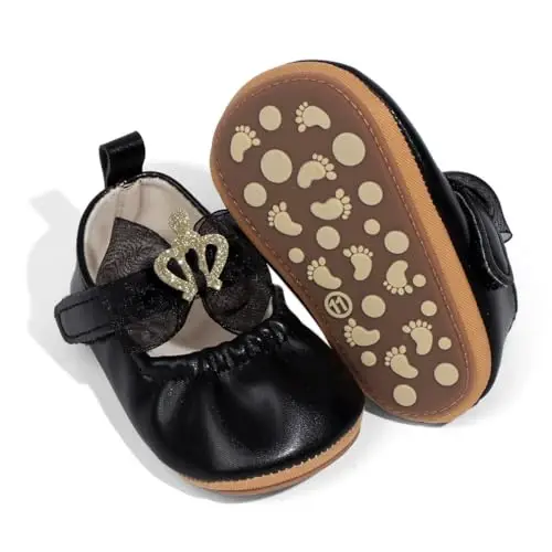 HsdsBebe Infant Baby Girls Mary Jane Flats Bow Non-Slip Soft Sole Princess Toddler First Walkers Sneaker Wedding Dress Shoes 