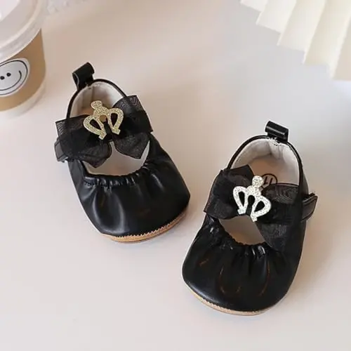 HsdsBebe Infant Baby Girls Mary Jane Flats Bow Non-Slip Soft Sole Princess Toddler First Walkers Sneaker Wedding Dress Shoes - 5