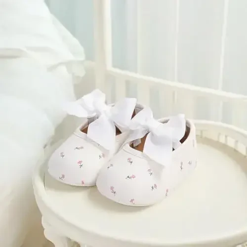 HsdsBebe Infant Baby Girls Mary Jane Flats Bow Non-Slip Soft Sole Princess Toddler First Walkers Sneaker Wedding Dress Shoes - 4