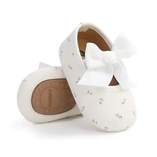 HsdsBebe Infant Baby Girls Mary Jane Flats Bow Non-Slip Soft Sole Princess Toddler First Walkers Sneaker Wedding Dress Shoes - 5