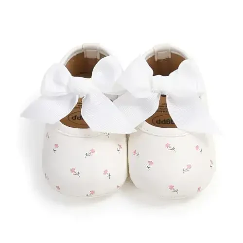 HsdsBebe Infant Baby Girls Mary Jane Flats Bow Non-Slip Soft Sole Princess Toddler First Walkers Sneaker Wedding Dress Shoes - 6