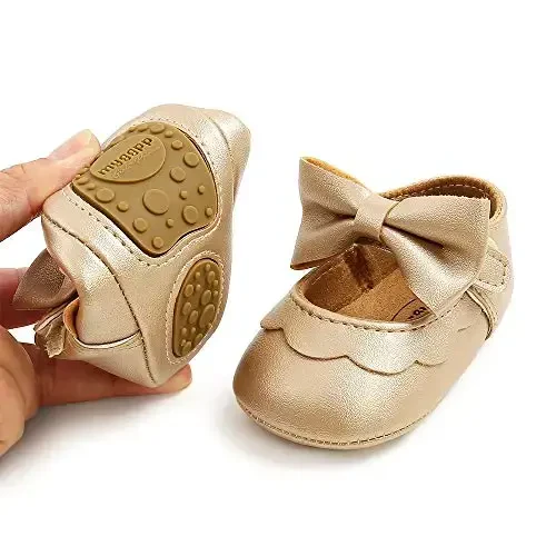 HsdsBebe Infant Baby Girls Mary Jane Flats Bow Non-Slip Soft Sole Princess Toddler First Walkers Sneaker Wedding Dress Shoes - 4