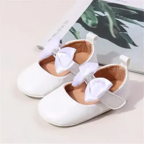 HsdsBebe Infant Baby Girls Mary Jane Flats Bow Non-Slip Soft Sole Princess Toddler First Walkers Sneaker Wedding Dress Shoes - 3