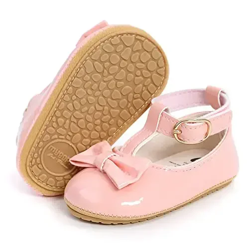 HsdsBebe Infant Baby Girls Mary Jane Flats Bow Non-Slip Soft Sole Princess Toddler First Walkers Sneaker Wedding Dress Shoes - 1