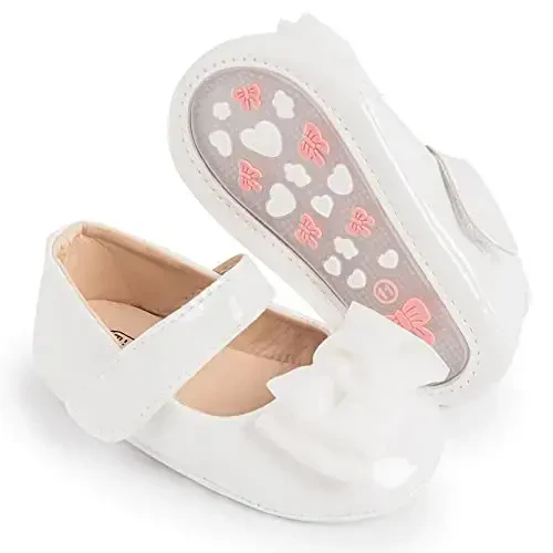 HsdsBebe Infant Baby Girls Mary Jane Flats Bow Non-Slip Soft Sole Princess Toddler First Walkers Sneaker Wedding Dress Shoes 