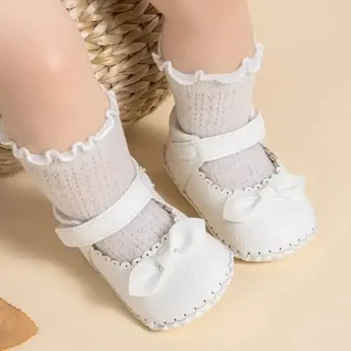 HsdsBebe Infant Baby Girls Mary Jane Flats Bow Non-Slip Soft Sole Princess Toddler First Walkers Sneaker Wedding Dress Shoes - 2