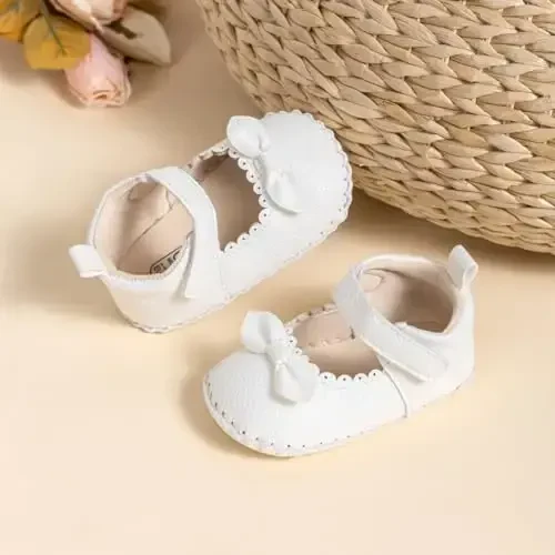 HsdsBebe Infant Baby Girls Mary Jane Flats Bow Non-Slip Soft Sole Princess Toddler First Walkers Sneaker Wedding Dress Shoes - 4