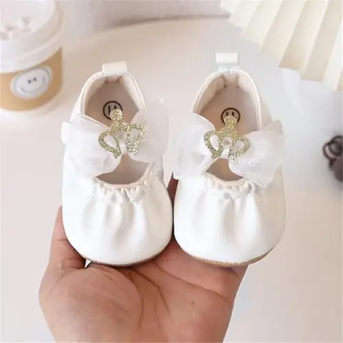 HsdsBebe Infant Baby Girls Mary Jane Flats Bow Non-Slip Soft Sole Princess Toddler First Walkers Sneaker Wedding Dress Shoes - 4