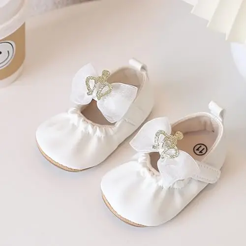 HsdsBebe Infant Baby Girls Mary Jane Flats Bow Non-Slip Soft Sole Princess Toddler First Walkers Sneaker Wedding Dress Shoes - 5