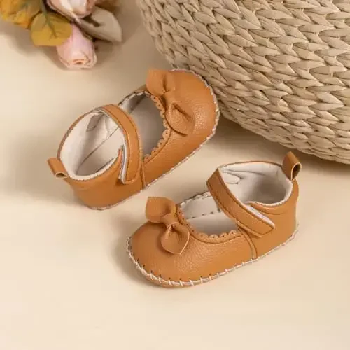 HsdsBebe Infant Baby Girls Mary Jane Flats Bow Non-Slip Soft Sole Princess Toddler First Walkers Sneaker Wedding Dress Shoes - 4