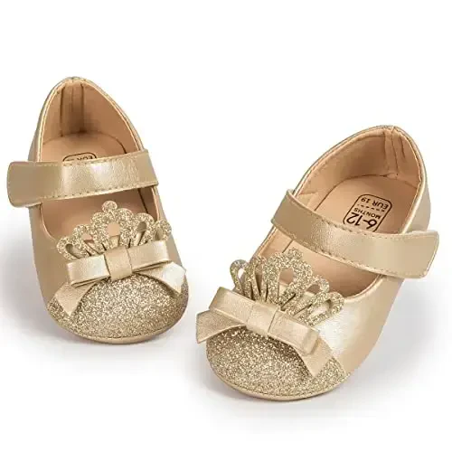 HsdsBebe Infant Baby Girls Mary Jane Flats Bow Non-Slip Soft Sole Princess Toddler First Walkers Sneaker Wedding Dress Shoes - 1