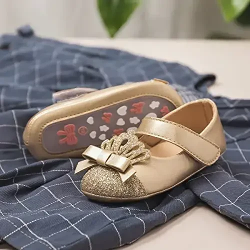 HsdsBebe Infant Baby Girls Mary Jane Flats Bow Non-Slip Soft Sole Princess Toddler First Walkers Sneaker Wedding Dress Shoes - 3
