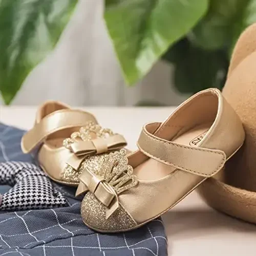 HsdsBebe Infant Baby Girls Mary Jane Flats Bow Non-Slip Soft Sole Princess Toddler First Walkers Sneaker Wedding Dress Shoes - 4