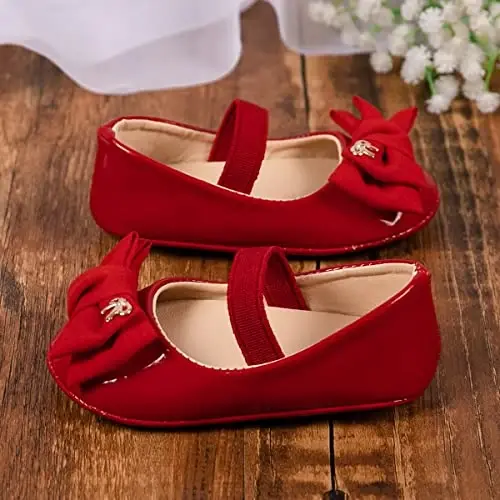 HsdsBebe Infant Baby Girls Mary Jane Flats Bow Non-Slip Soft Sole Princess Toddler First Walkers Sneaker Wedding Dress Shoes - 4