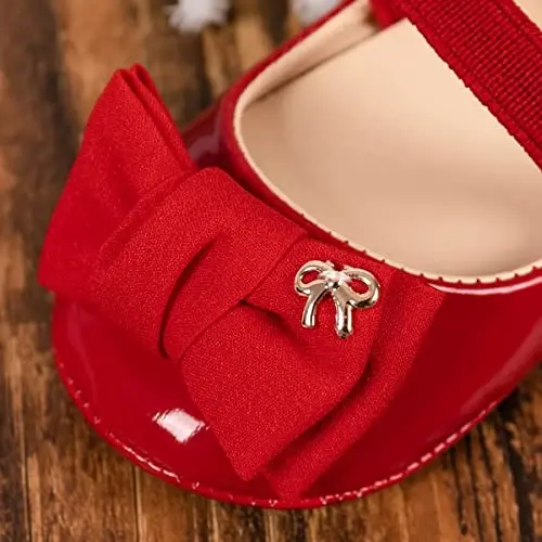 HsdsBebe Infant Baby Girls Mary Jane Flats Bow Non-Slip Soft Sole Princess Toddler First Walkers Sneaker Wedding Dress Shoes - 6
